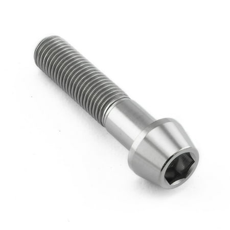 Tapered Allen head titanium bolt in natural finish, measuring M10 x 1.25mm x 45mm, featuring a smooth shaft and hexagonal recess for tool engagement.