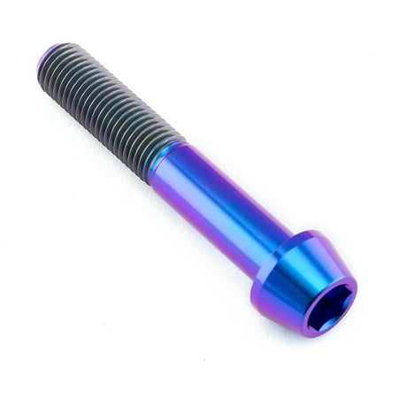 Purple tapered Allen head titanium bolt, measuring M10 x 1.25mm x 60mm, featuring a smooth, shiny finish and a conical head design for enhanced grip and aesthetics.