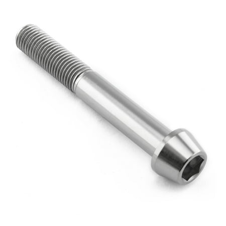 Tapered Allen head titanium bolt in natural finish, measuring M10 x 1.25mm x 70mm, featuring a smooth shaft and hexagonal recess for tool compatibility.