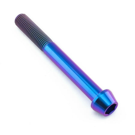 Purple tapered Allen head titanium bolt, measuring M10 X 1.25mm X 85mm with a 30mm length, featuring a shiny, reflective finish and distinct threading.