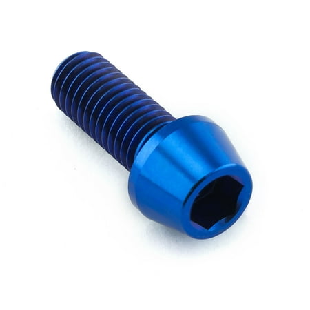Blue tapered Allen head titanium bolt, M10 x 1.50mm x 25mm, featuring a hexagonal socket and smooth, polished finish for durability and lightweight performance.