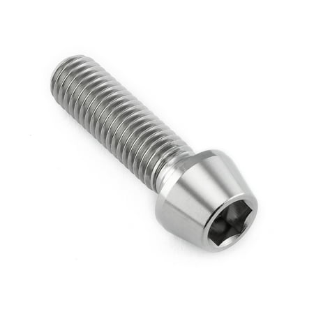 Tapered Allen head titanium bolt in natural finish, measuring M10 x 1.50mm x 35mm, featuring a smooth shaft and hexagonal socket for easy installation.