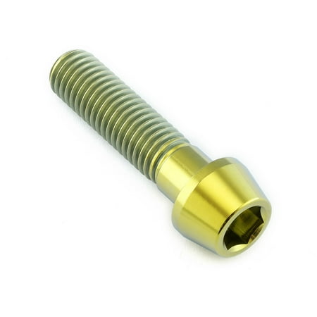 Gold titanium tapered Allen head bolt, measuring M10 x 1.50mm x 40mm, featuring a smooth finish and prominent hexagonal socket for easy installation.