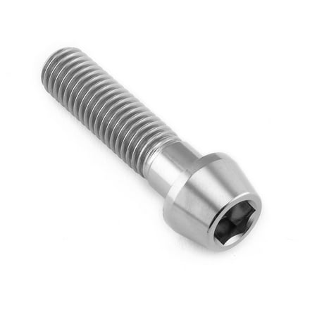 Tapered Allen head titanium bolt in natural finish, measuring M10 x 1.50mm x 40mm, featuring a smooth, shiny surface and a hexagonal socket for easy installation.
