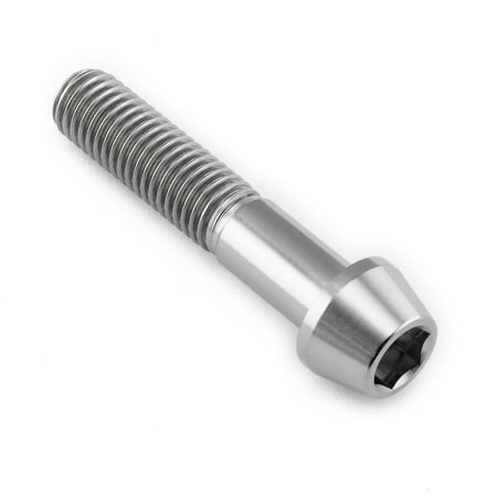 Tapered Allen head titanium bolt in natural finish, measuring M10 x 1.50mm x 50mm, featuring a shiny, lightweight design with visible threading along the shaft.