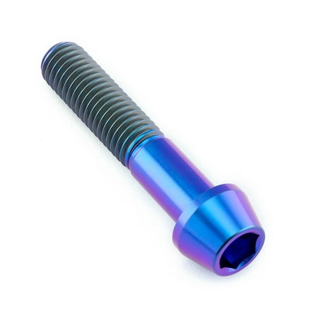 Tapered Allen head titanium bolt in vibrant purple, measuring M10 x 1.50mm x 50mm with a 25mm head, featuring a smooth finish and spiral threading.