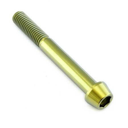 Gold titanium M10 tapered Allen head bolt, measuring 80mm in length with a 25mm thread, featuring a smooth, shiny finish and hexagonal socket for easy installation.