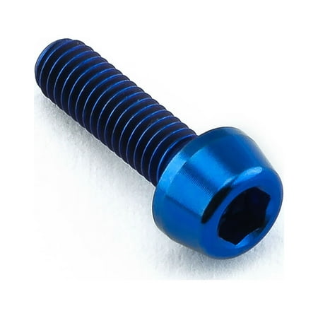 Blue tapered Allen head titanium bolt measuring M3 x 0.50mm x 10mm, featuring a shiny finish and distinct hexagonal socket for easy installation.