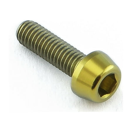Gold titanium tapered Allen head bolt, measuring M3 x 0.50mm x 10mm, featuring a hexagonal socket for easy installation and a sleek, shiny finish.