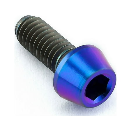Purple tapered Allen head titanium bolt, M4 size, 0.70mm thread pitch, 10mm length, featuring a shiny metallic finish and hexagonal socket for easy installation.