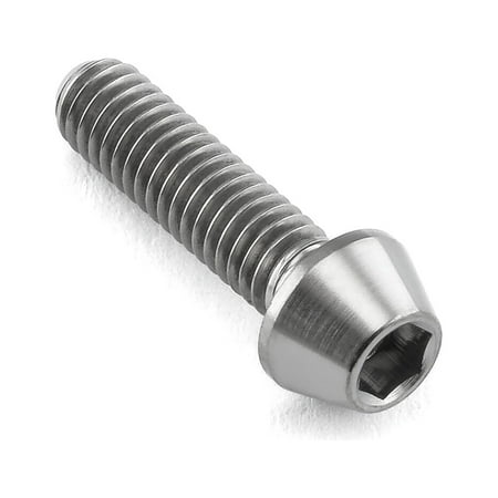 Tapered Allen head titanium bolt in natural finish, measuring M4 x 0.70mm x 15mm, featuring a hexagonal socket for easy installation.
