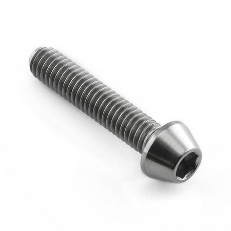 Tapered Allen head titanium bolt in natural finish, measuring M4 x 0.70mm x 20mm, featuring a smooth, shiny surface and a hexagonal socket for easy installation.