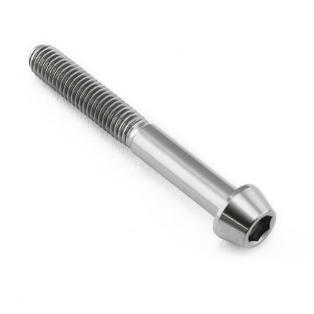Tapered Allen head titanium bolt in natural finish, measuring M5 x 0.80mm x 40mm, featuring a smooth shaft and hexagonal socket for tool compatibility.