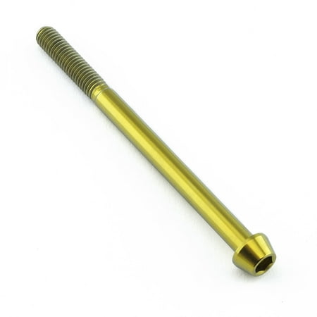 Gold titanium tapered Allen head bolt, measuring M5 x 0.80mm x 70mm with a 30mm threaded section, showcasing a sleek, polished finish and precise threading.