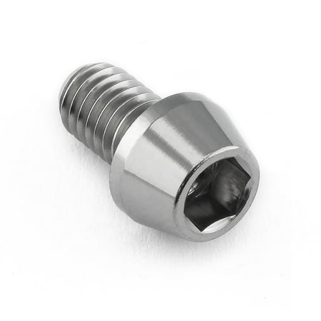 Tapered Allen head titanium bolt in natural finish, measuring M6 x 1.00mm x 10mm, featuring a hexagonal socket for a secure fit and lightweight design.