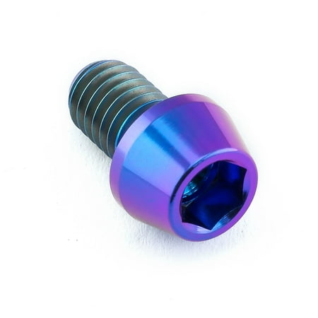 Tapered purple titanium Allen head bolt, M6 x 1.00mm x 10mm, featuring a shiny finish and hexagonal socket for easy installation.