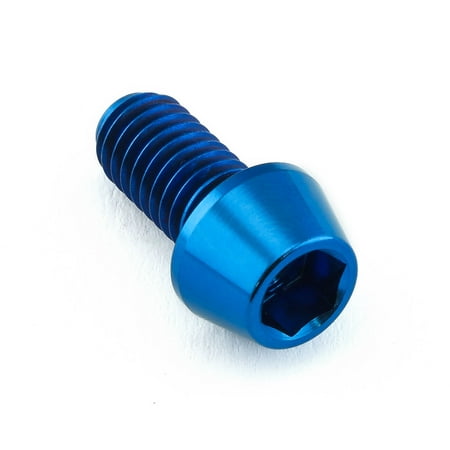 Tapered Allen head titanium bolt in vibrant blue, measuring M6 x 1.00mm x 12mm, featuring a smooth finish and hexagonal socket for easy installation.