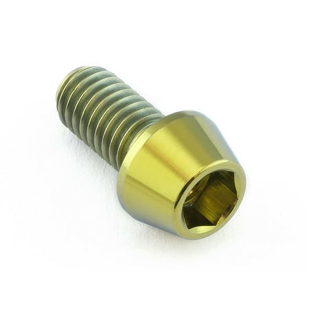 Gold titanium tapered Allen head bolt, M6 x 1.00mm x 12mm, featuring a shiny finish and hexagonal socket for easy installation.