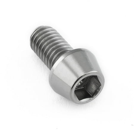 Tapered Allen head titanium bolt in natural finish, measuring M6 x 1.00mm x 12mm, featuring a hexagonal socket for tool engagement and a sleek, metallic appearance.