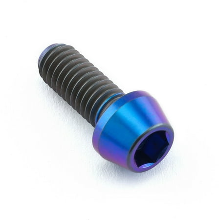 Tapered Allen head titanium bolt in purple, measuring M6 x 1.00mm x 15mm, featuring a shiny finish and hexagonal socket for easy installation.