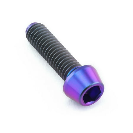 Purple titanium tapered Allen head bolt, measuring M6 x 1.00mm x 22mm, featuring a smooth finish and distinct hexagonal socket for easy installation.