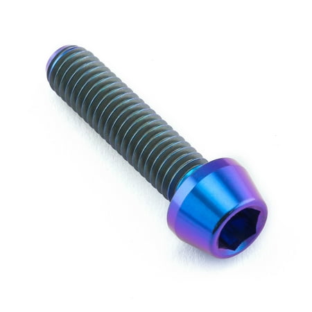 Tapered Allen head titanium bolt in purple, measuring M6 x 1.00mm x 25mm, featuring a shiny finish and visible threading along the shaft.