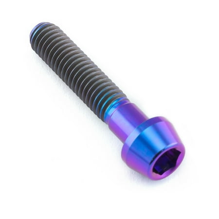 Tapered Allen head titanium bolt in purple, measuring 30mm with a 1.00mm thread pitch, featuring a shiny finish and distinct hexagonal socket for tool engagement.