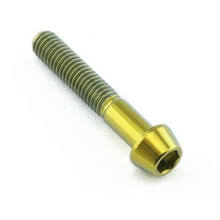 Gold titanium tapered Allen head bolt, M6 x 1.00mm x 35mm, featuring a smooth finish and threaded shaft for secure fastening.