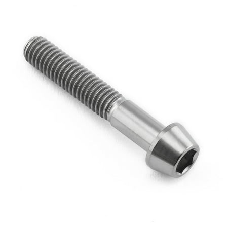 Tapered Allen head titanium bolt in natural finish, measuring M6 x 1.00mm x 35mm, showcasing a shiny, durable surface with visible threading along the shaft.