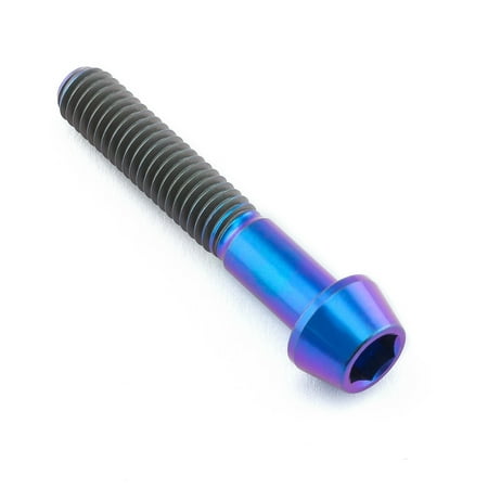 Purple titanium tapered Allen head bolt, measuring M6 x 1.00mm x 35mm, featuring a shiny finish and distinct threading for secure fastening.