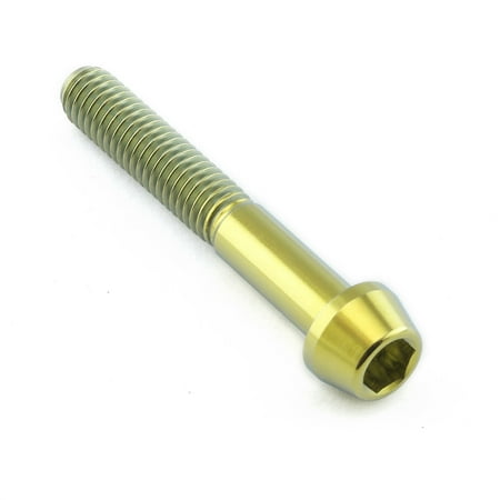 Gold titanium tapered Allen head bolt, M6 x 1.00mm x 40mm with a smooth, shiny finish and hexagonal socket for easy installation.