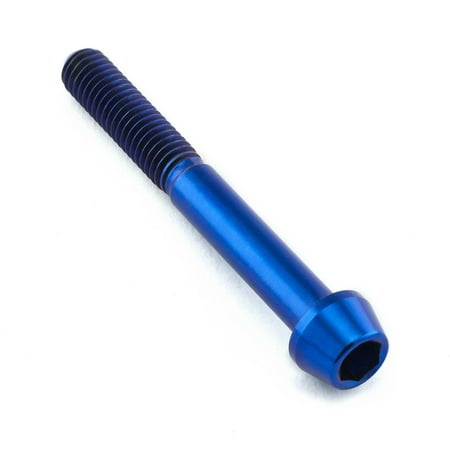 Tapered Allen head titanium bolt in blue, measuring M6 x 1.00mm x 50mm, featuring a smooth finish and hexagonal socket for easy installation.