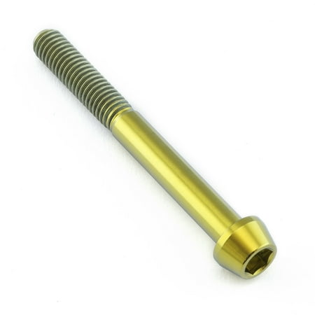 Gold titanium tapered Allen head bolt, measuring M6 x 1.00mm x 55mm, featuring a smooth finish and hexagonal socket for easy installation.