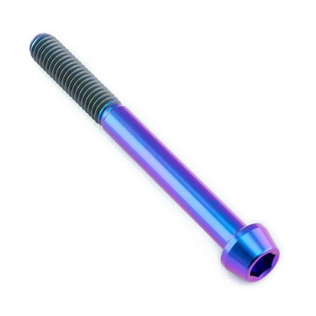Tapered purple titanium Allen head bolt measuring M6 x 1.00mm x 60mm, featuring a shiny metallic finish and a textured black grip on the threaded section.
