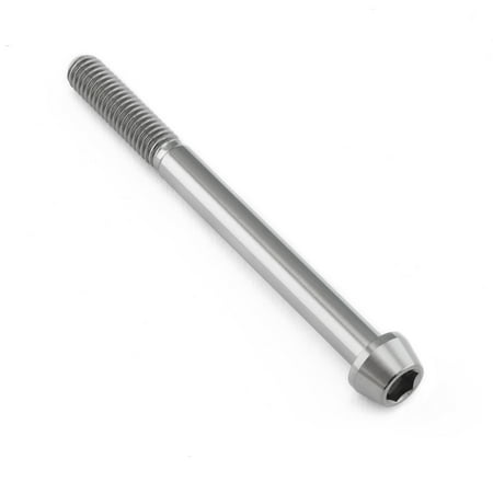 Tapered Allen head titanium bolt in natural finish, measuring M6 x 1.00mm x 70mm with a 25mm length, featuring a sleek, shiny surface and hexagonal socket for tool use.