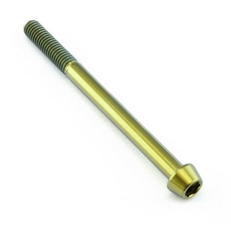 Gold titanium tapered Allen head bolt, measuring M6 x 1.00mm x 75mm, featuring a smooth finish and visible threading along the shaft.