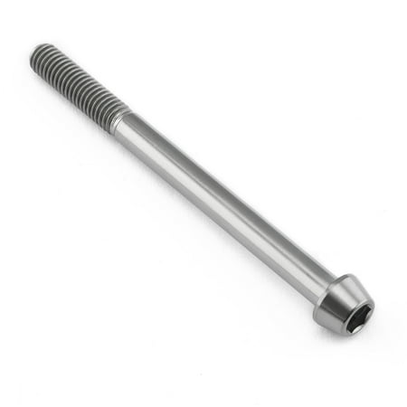 Tapered Allen head titanium bolt in natural finish, measuring M6 x 1.00mm x 75mm, featuring a smooth shaft and hexagonal recess for secure fitting.