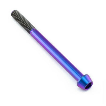 Tapered Allen head titanium bolt in purple with a length of 75mm and a diameter of M6, featuring a smooth, shiny finish and threaded shaft.