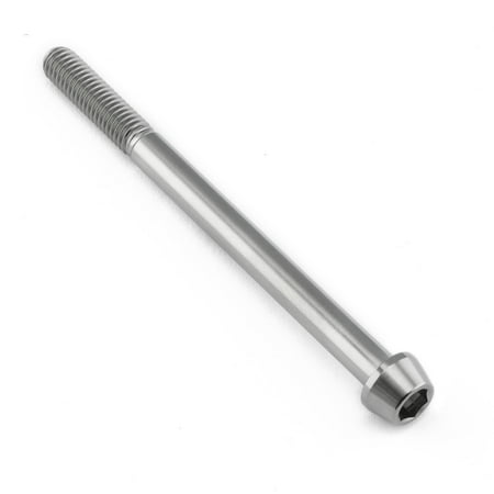 Tapered Allen head titanium bolt in natural finish, measuring M6 x 1.00mm x 80mm with a 25mm length, featuring a smooth, shiny surface and hexagonal socket.