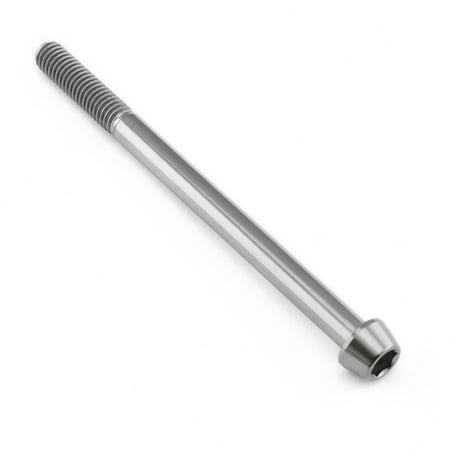 Tapered Allen head titanium bolt in natural finish, measuring M6 X 1.00mm X 85mm, featuring a smooth shaft and a hexagonal socket for easy installation.