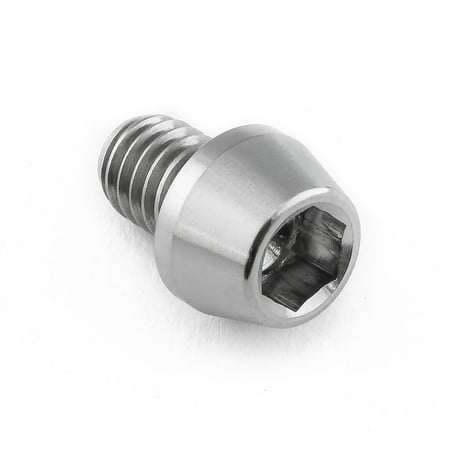 Tapered Allen head titanium bolt in natural finish, measuring M6 X 1.00mm X 8mm, featuring a hexagonal socket for tool use and a sleek, metallic appearance.