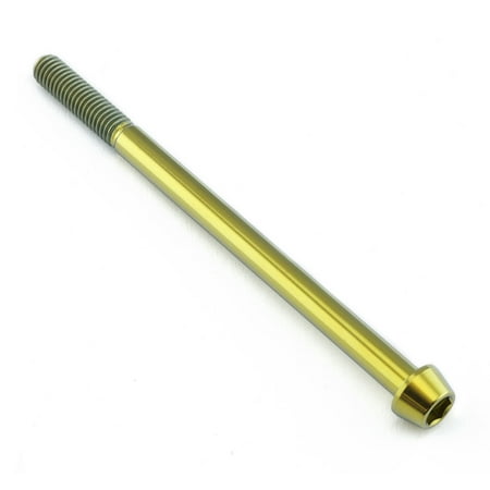 Gold tapered Allen head titanium bolt, measuring M6 x 1.00mm x 95mm, featuring a smooth finish and visible threading along the shaft.