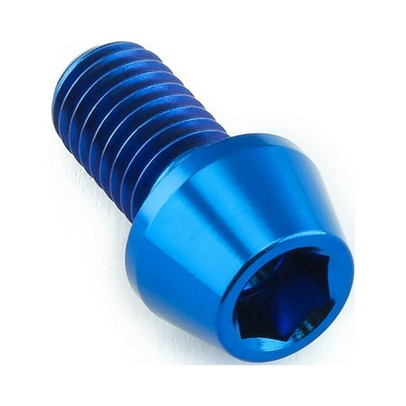 Blue tapered Allen head titanium bolt, M8 x 1.25mm x 15mm, featuring a shiny finish and hexagonal socket for easy installation.
