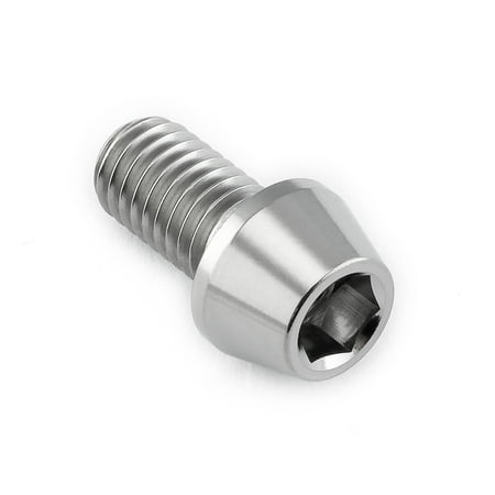 Tapered Allen head titanium bolt in natural finish, measuring M8 x 1.25mm x 15mm, featuring a shiny, smooth surface and distinctive hexagonal socket for tool insertion.
