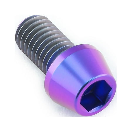 Purple titanium tapered Allen head bolt, M8 x 1.25mm x 15mm, featuring a hexagonal socket and smooth, shiny finish.