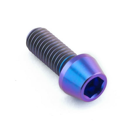 Purple tapered Allen head titanium bolt, M8 x 1.25mm x 20mm, featuring a hexagonal socket and a smooth, shiny finish.