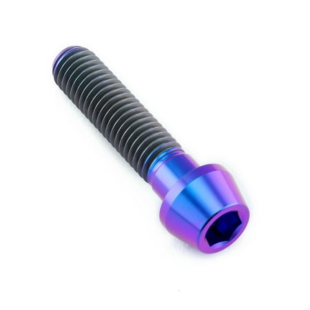 Purple tapered Allen head titanium bolt, measuring M8 x 1.25mm x 35mm, featuring a shiny finish and distinct threading for secure fastening.