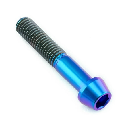 Tapered Allen head titanium bolt in purple, measuring M8 x 1.25mm x 45mm, featuring a shiny, metallic finish and distinct threading along the shaft.