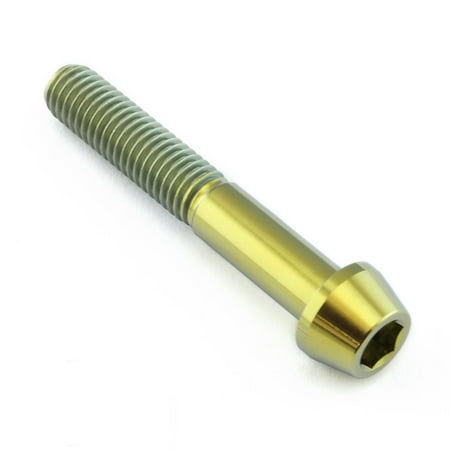 Gold titanium tapered Allen head bolt, M8 x 1.25mm x 50mm, featuring a smooth, shiny finish and distinct threading along the shaft.