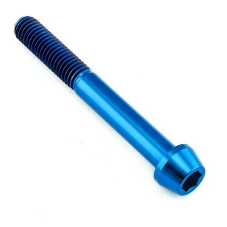 Pro-Bolt tapered Allen head titanium bolt in blue, measuring M8 x 1.25mm x 65mm, featuring a smooth finish and distinct threaded design.
